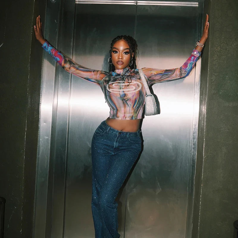 Electric Swirl Mesh Crop Top
