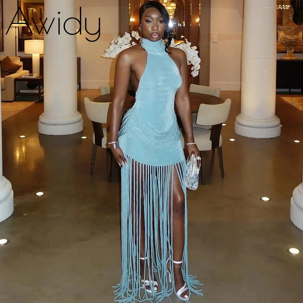Fringe Backless Maxi Dress