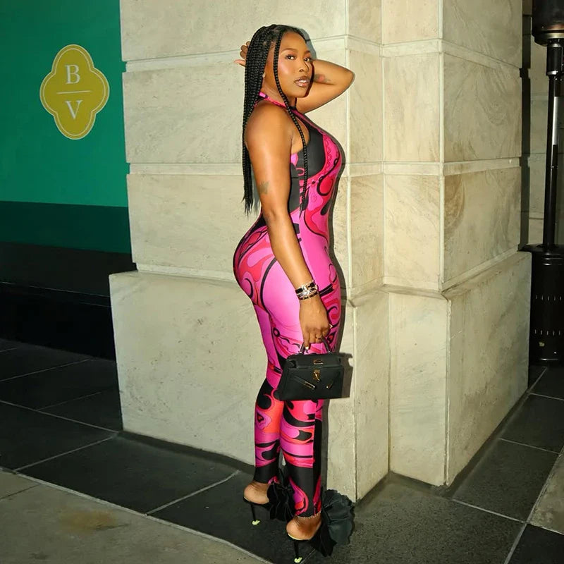 Abstract Print Halter Jumpsuit
