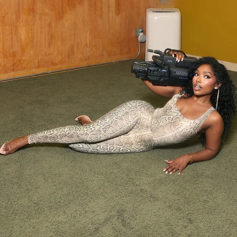 Snake Print Sleeveless Bodysuit Set