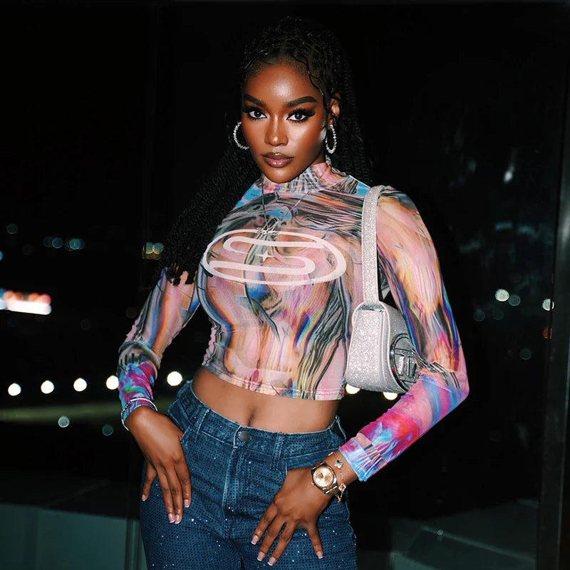 Electric Swirl Mesh Crop Top