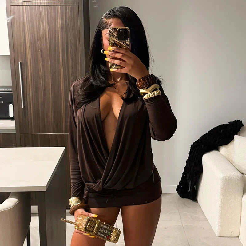 Drape Plunge Mini Dress