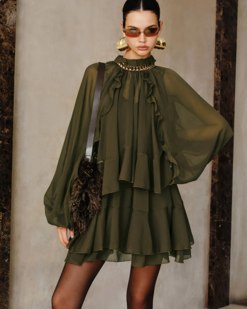 Tiered Ruffle Chiffon Mini Dress Set