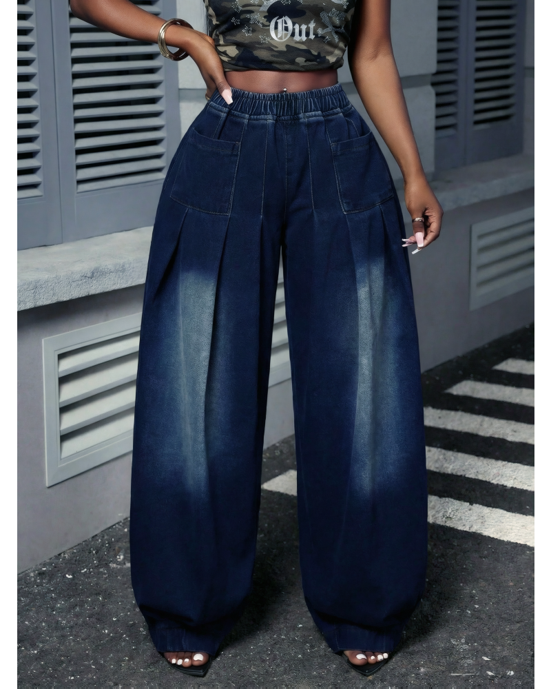 Exaggerated Pleat Pocket Wide Leg Jean