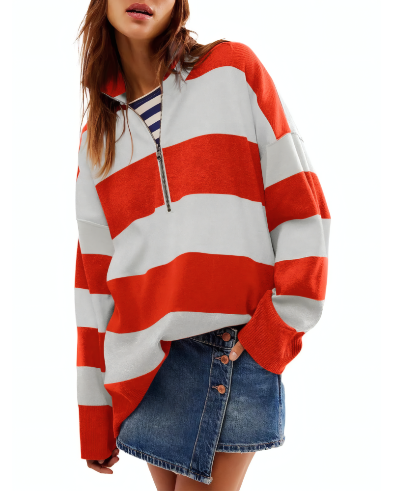Color Block Half Zip Long Sleeve Sweater