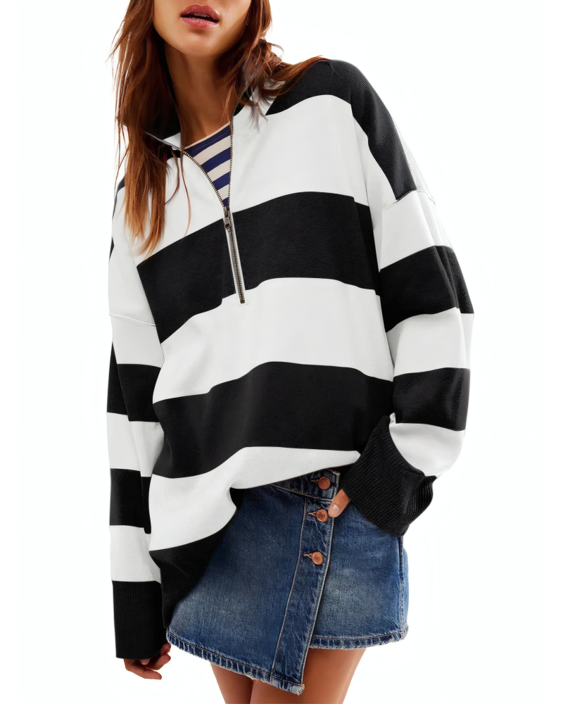 Color Block Half Zip Long Sleeve Sweater