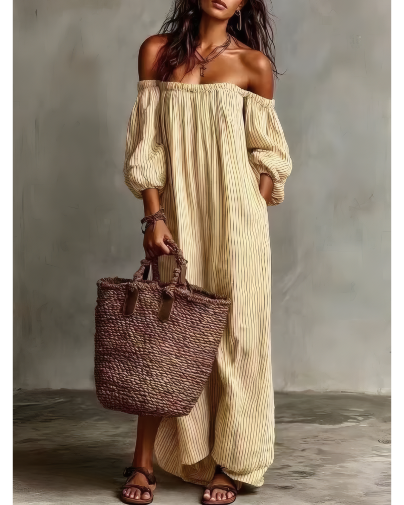Sunset Stripes Off-Shoulder Maxi Dress