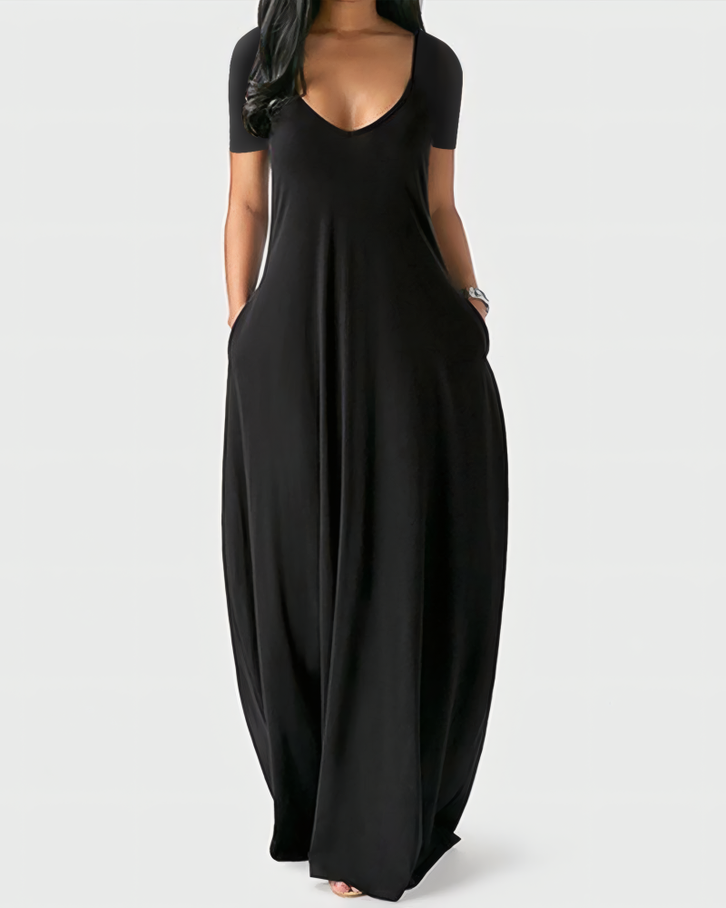 Crimson Ease V-Neck Maxi Dress