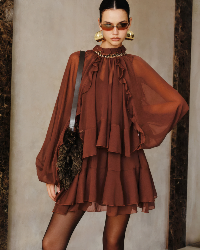 Tiered Ruffle Chiffon Mini Dress Set