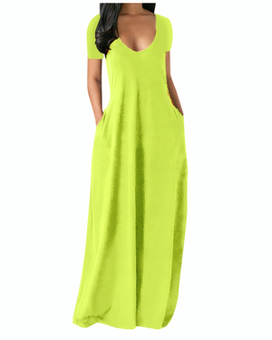 Crimson Ease V-Neck Maxi Dress