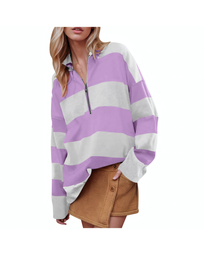Color Block Half Zip Long Sleeve Sweater