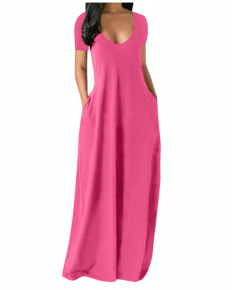 Crimson Ease V-Neck Maxi Dress