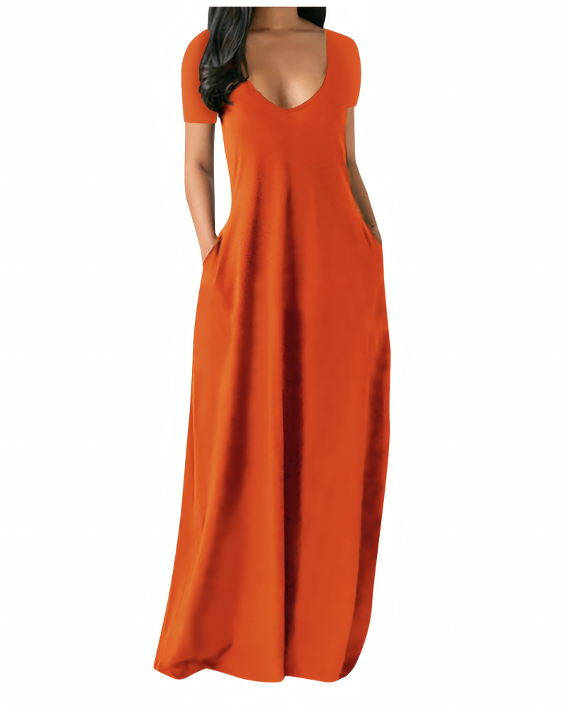 Crimson Ease V-Neck Maxi Dress