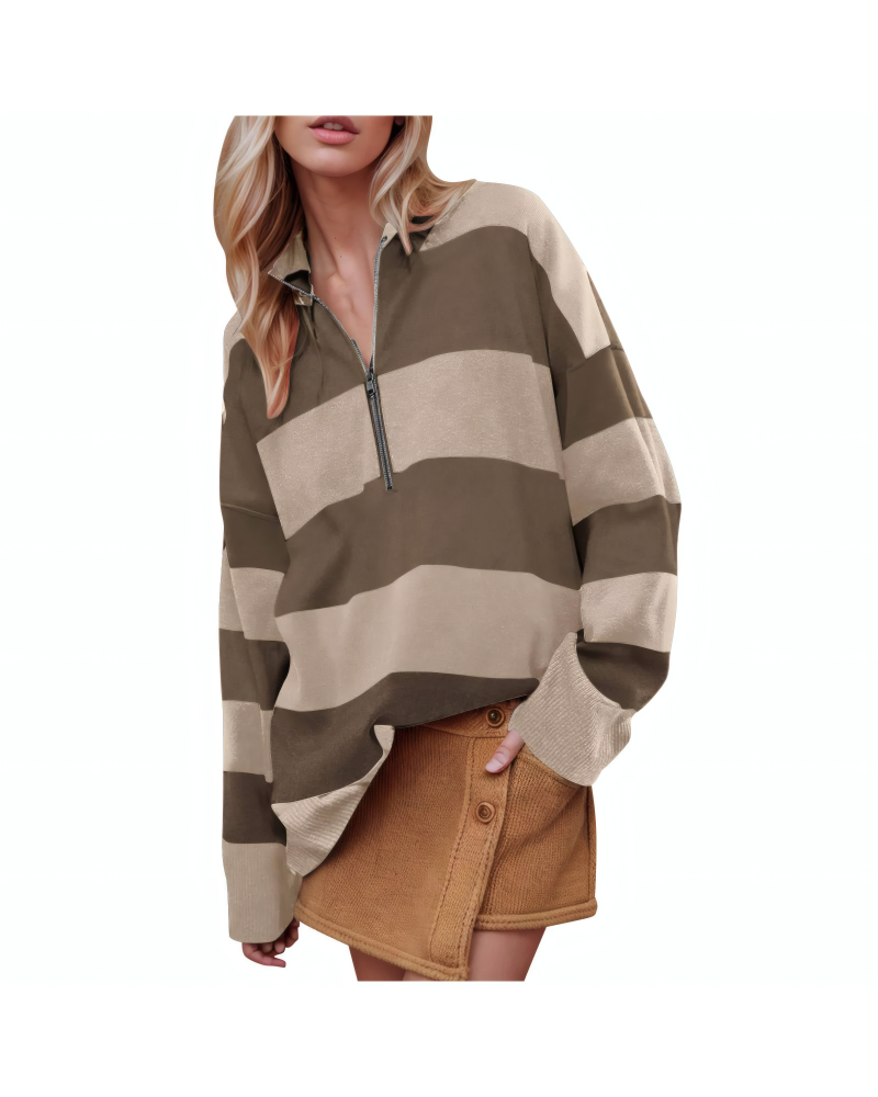 Color Block Half Zip Long Sleeve Sweater