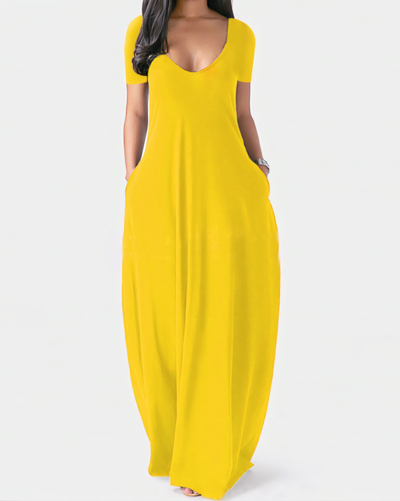Crimson Ease V-Neck Maxi Dress