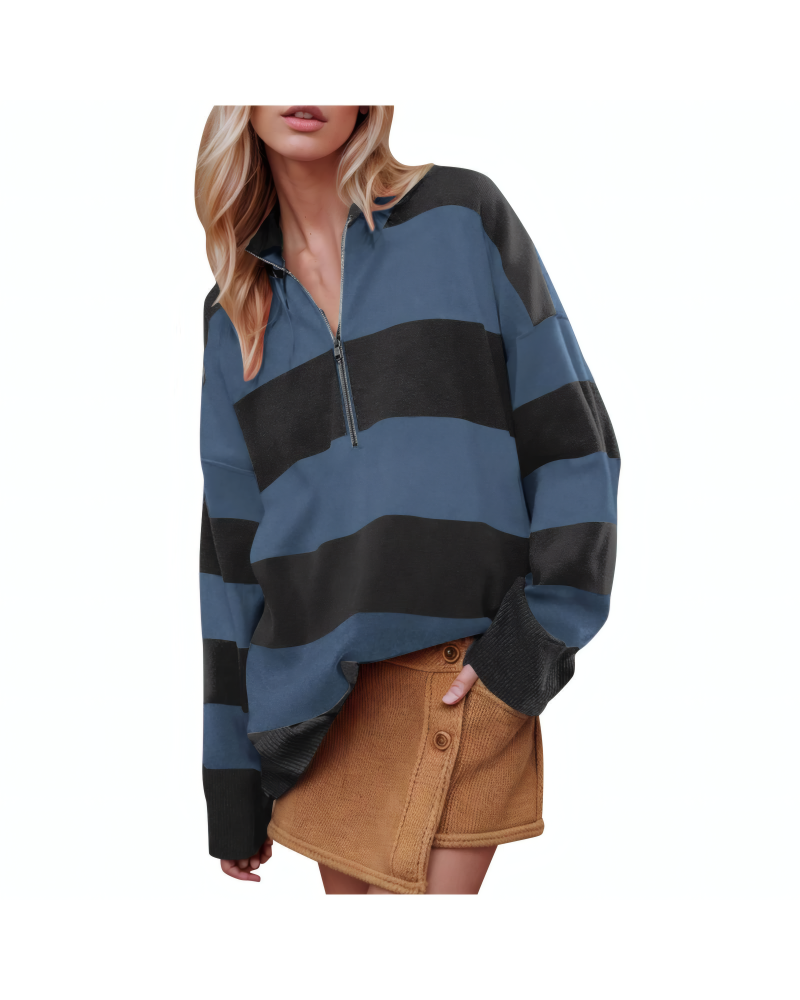 Color Block Half Zip Long Sleeve Sweater