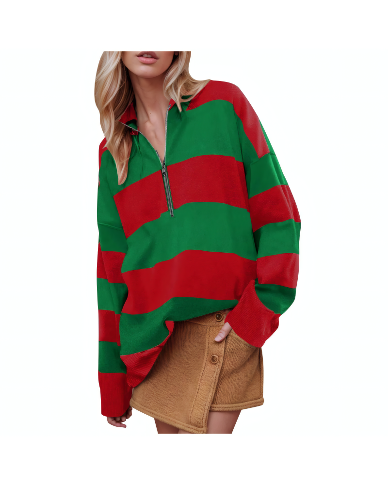 Color Block Half Zip Long Sleeve Sweater