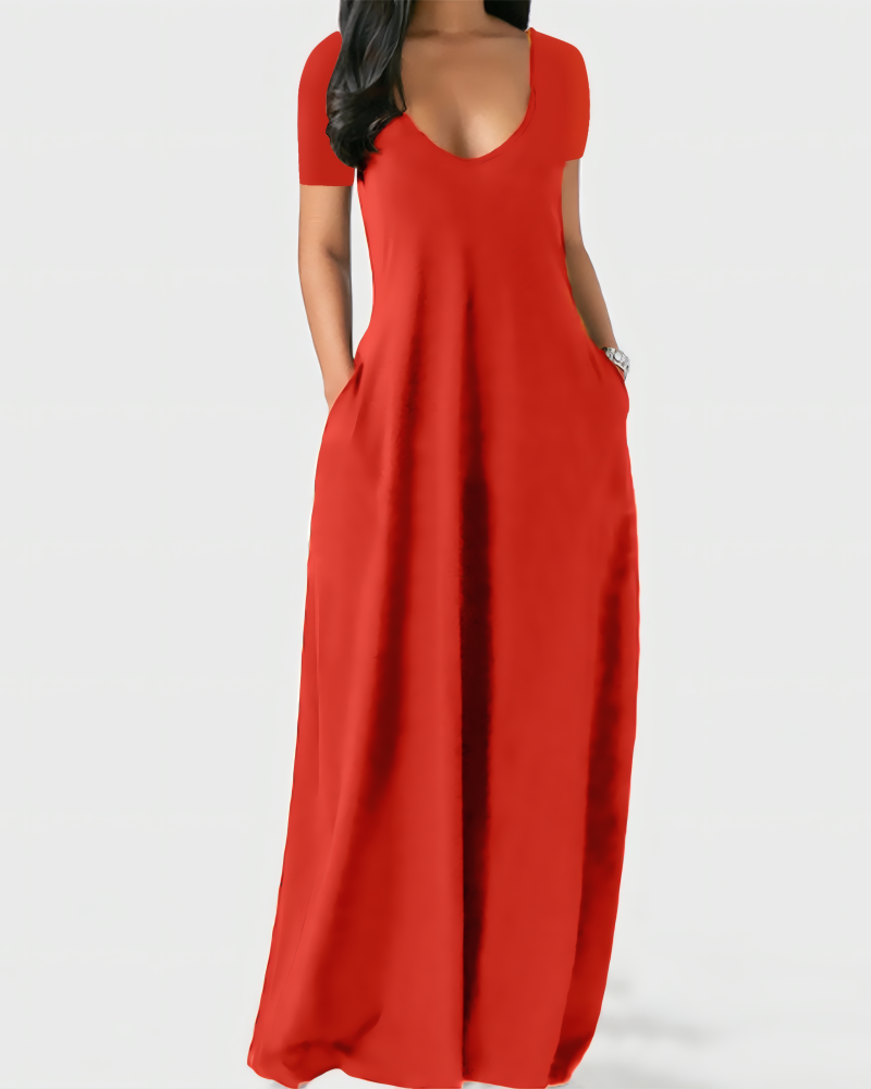 Crimson Ease V-Neck Maxi Dress