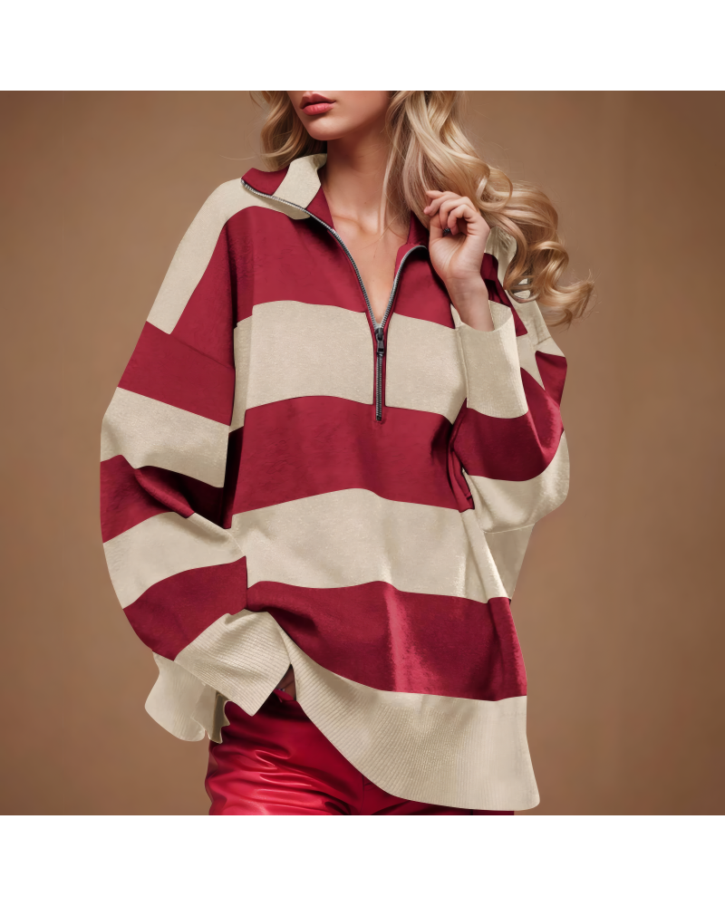 Color Block Half Zip Long Sleeve Sweater