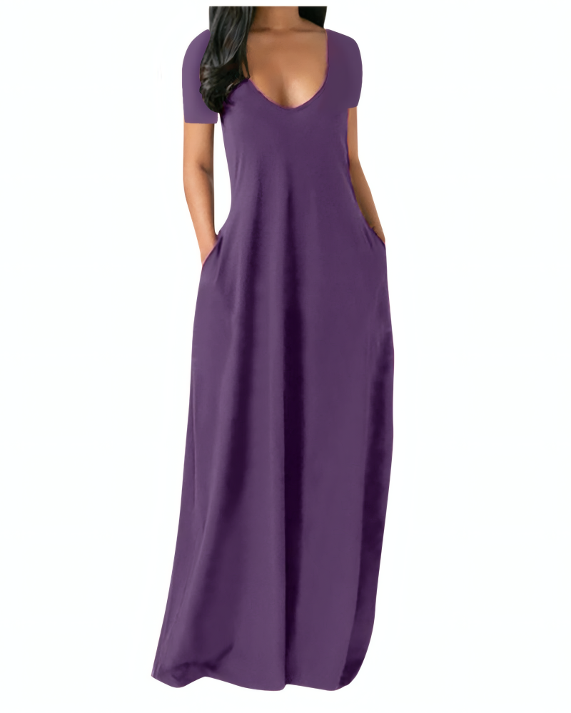 Crimson Ease V-Neck Maxi Dress