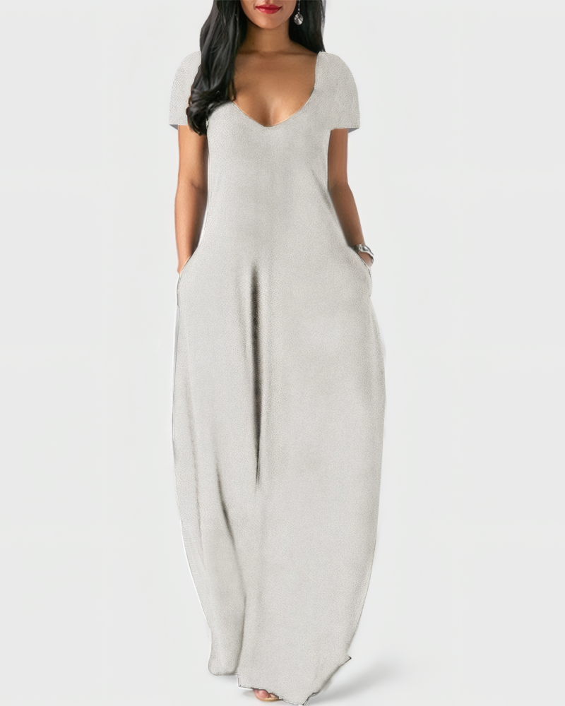 Crimson Ease V-Neck Maxi Dress