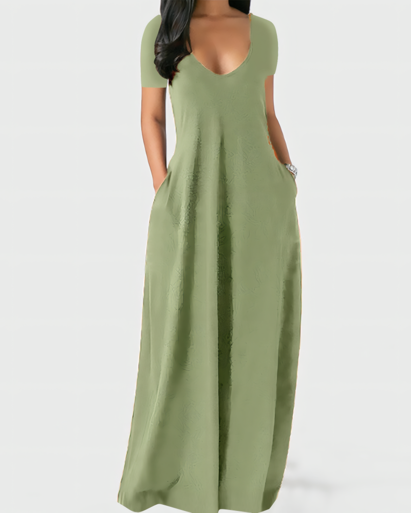 Crimson Ease V-Neck Maxi Dress