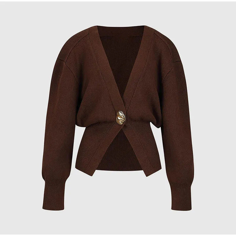 V-neck Sweater Cardigan Coffe