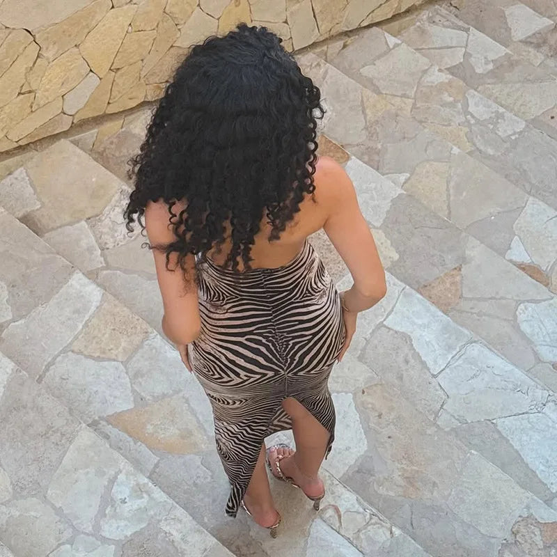 Zebra High Neck Backless Dress