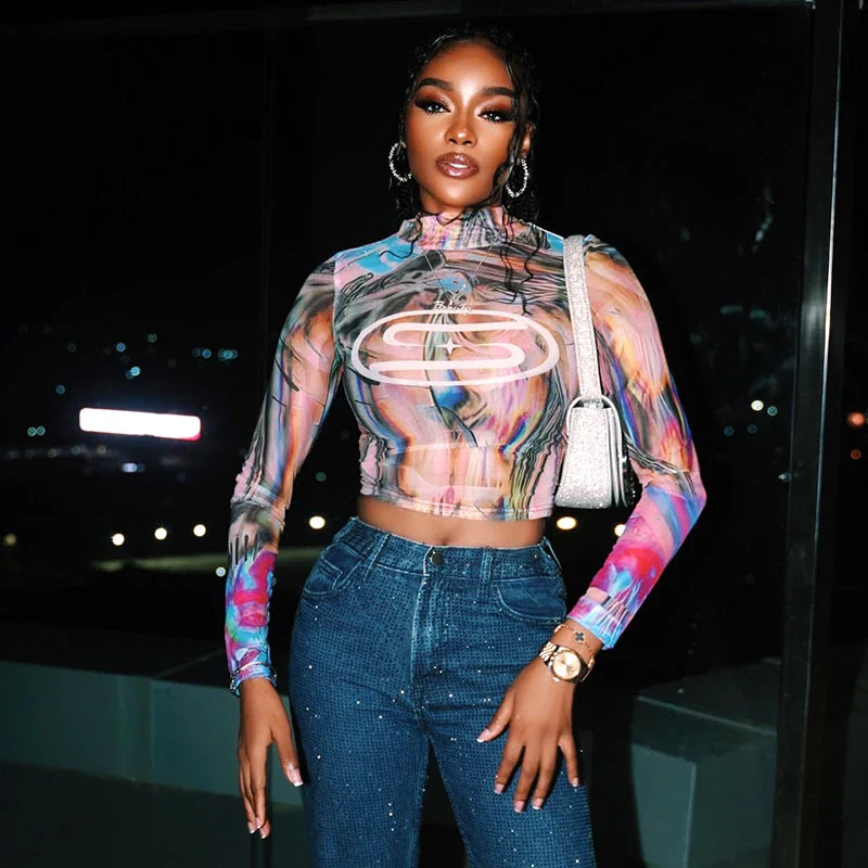 Electric Swirl Mesh Crop Top