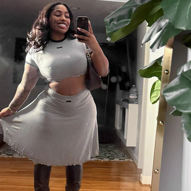 Contrast Trim Skirt Set