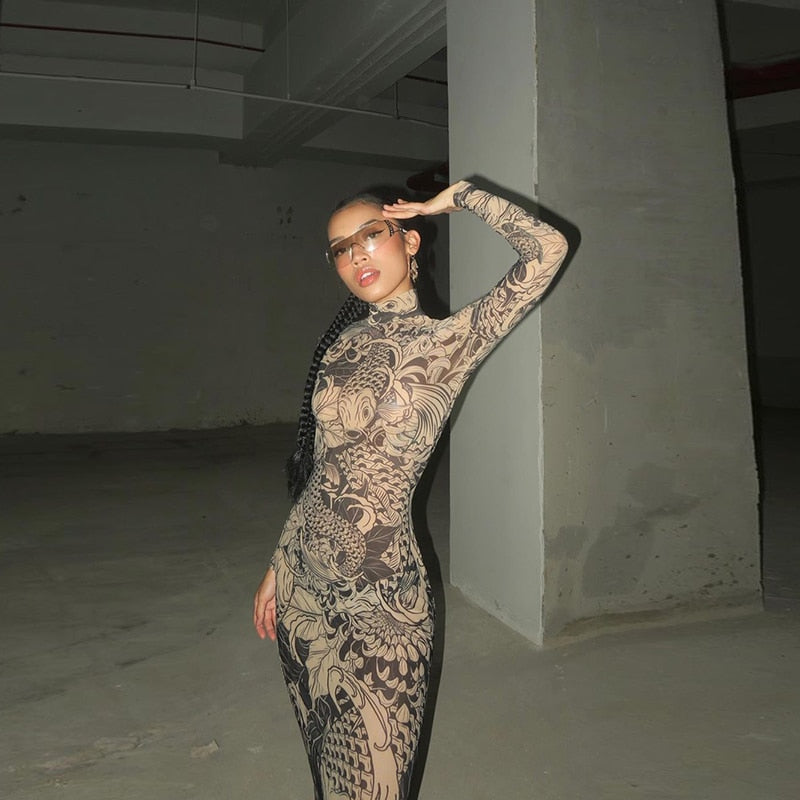 Aesthetic Mesh Autumn Dress