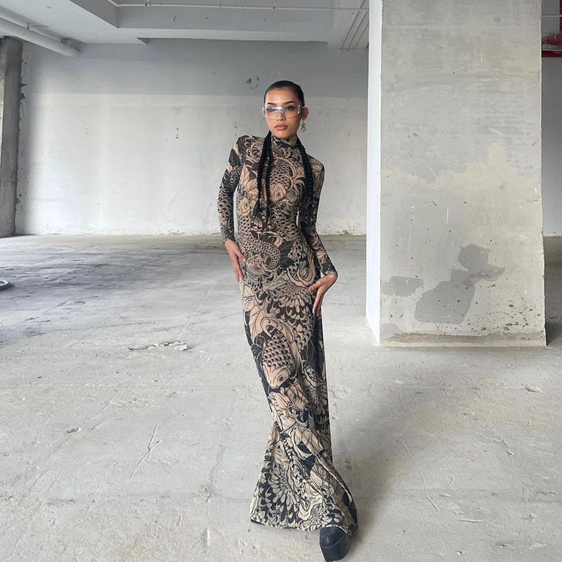 Aesthetic Mesh Autumn Dress