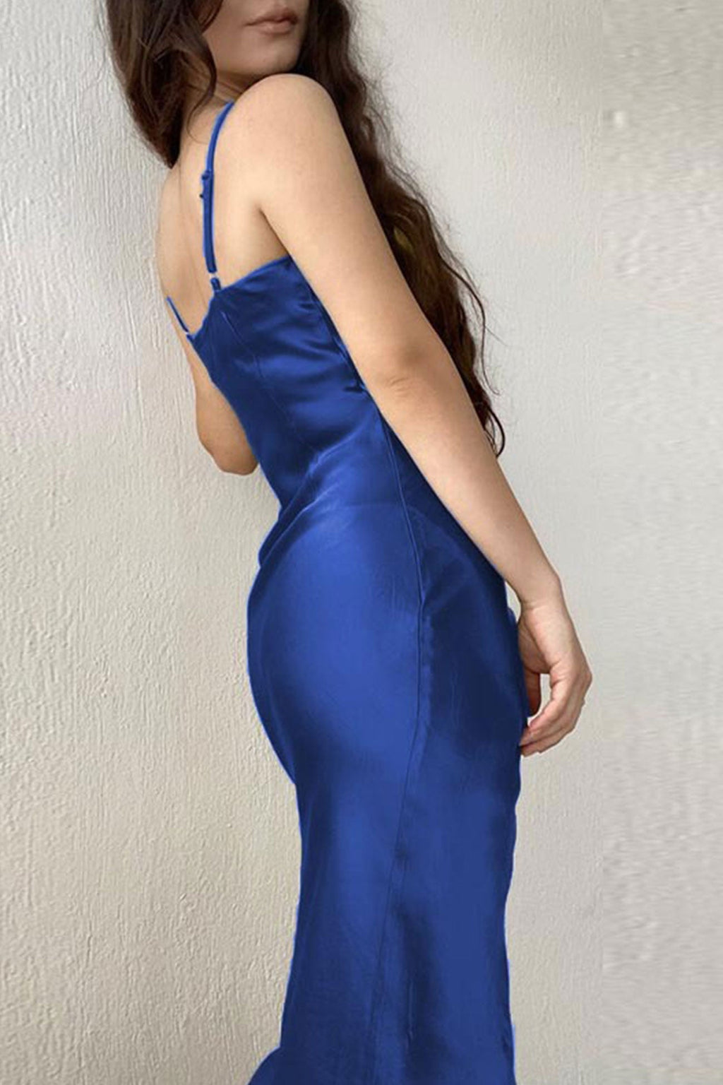 Satin Low Cut Slit Cami Dress
