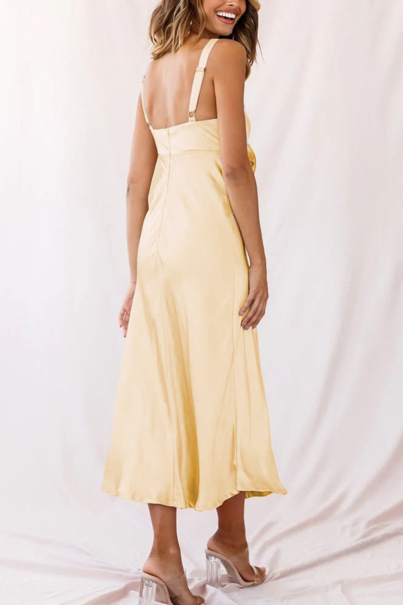 Satin Tie-front Cutout Cami Dress