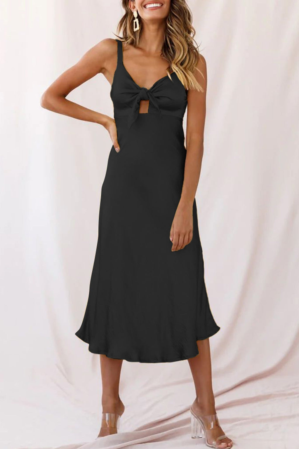 Satin Tie-front Cutout Cami Dress