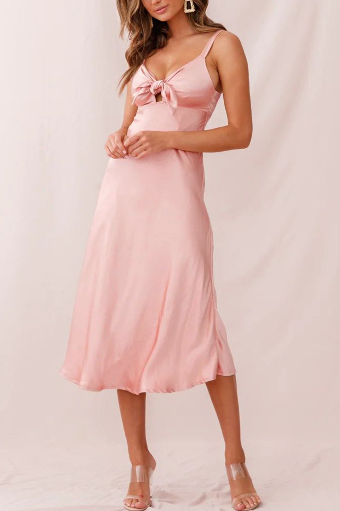 Satin Tie-front Cutout Cami Dress