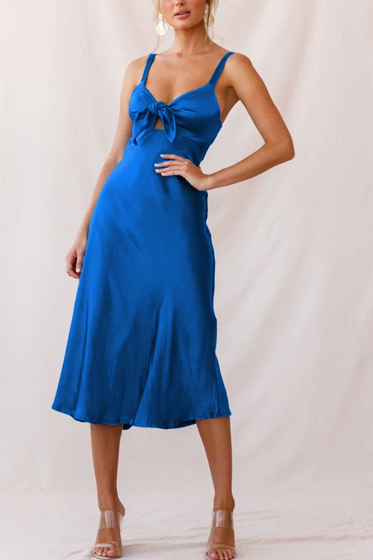 Satin Tie-front Cutout Cami Dress