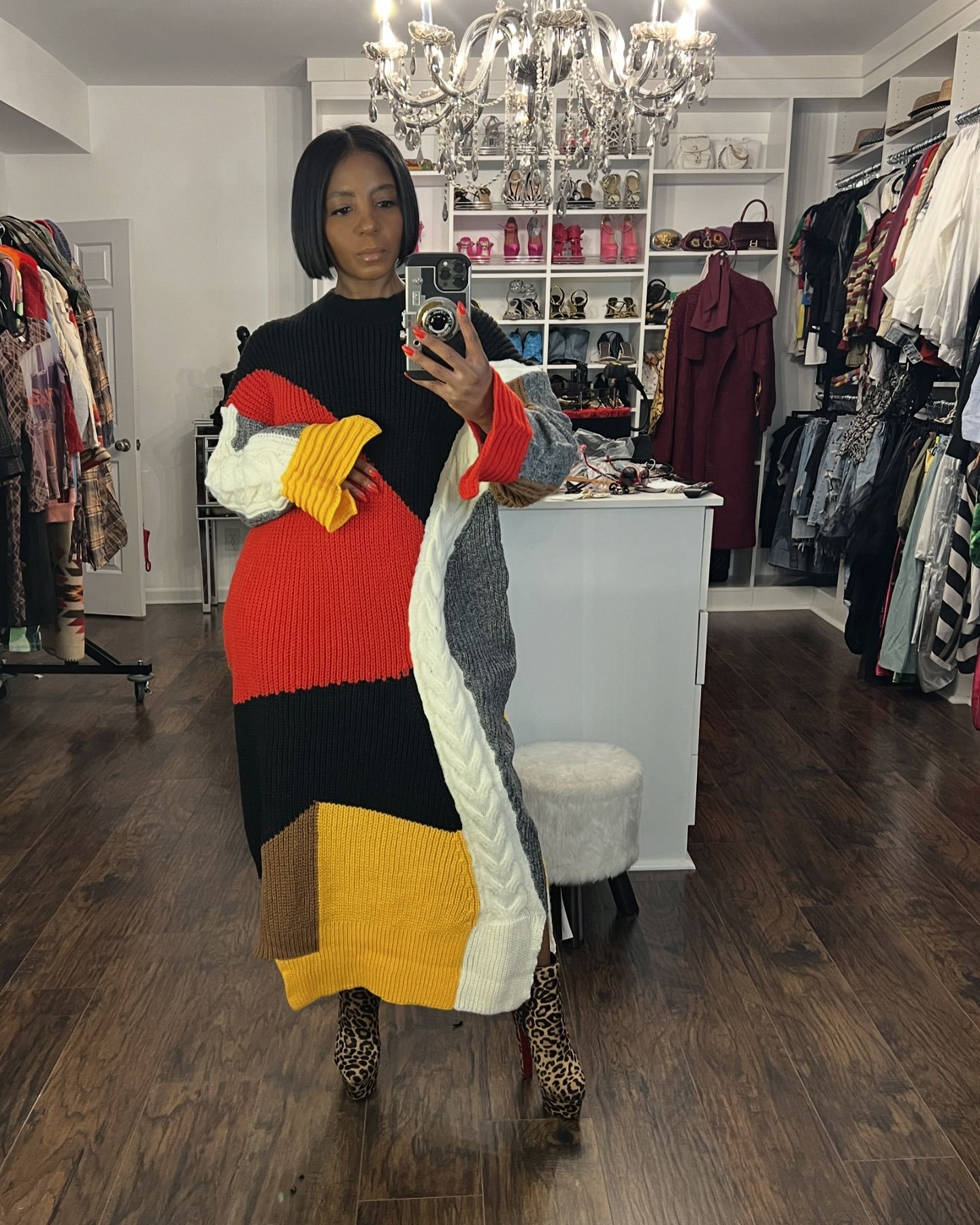 Angela Color Block Sweater Dress Onesize