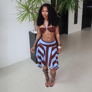Striped Halter Skirt Set
