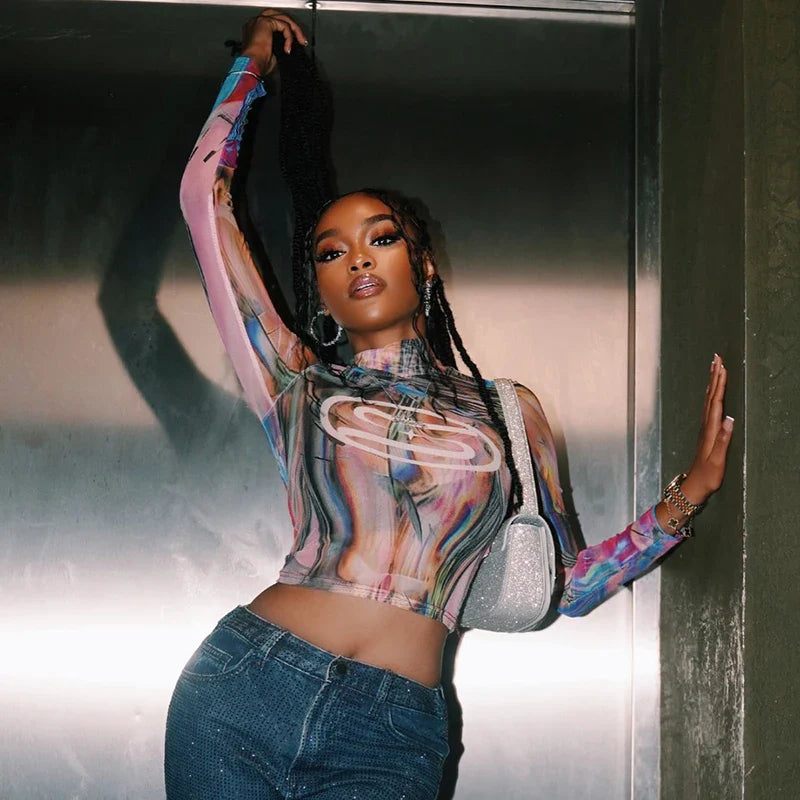 Electric Swirl Mesh Crop Top