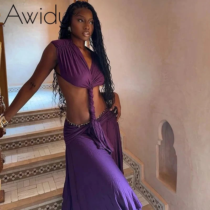 Twist-Front Cutout Maxi Dress