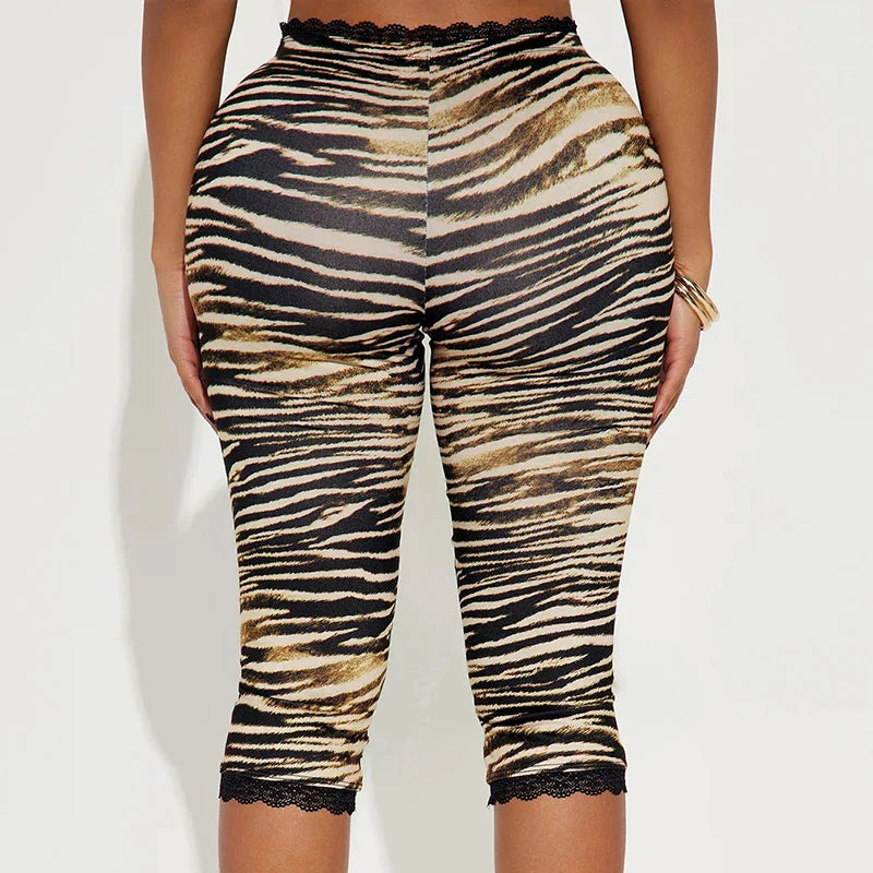 Zebra Lace Trim Capri Pants