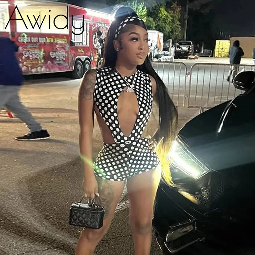 Polka Dot Cutout Romper