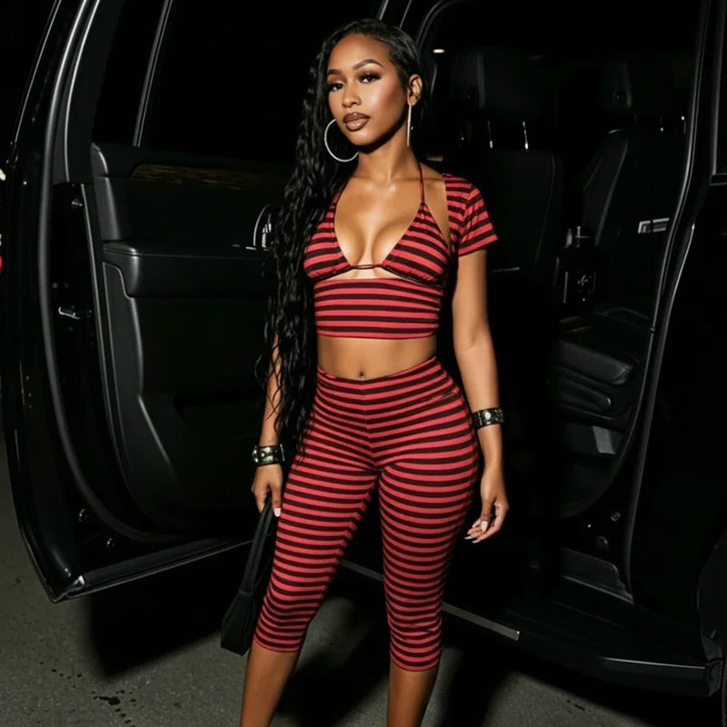 Striped 3 Piece Capri Set