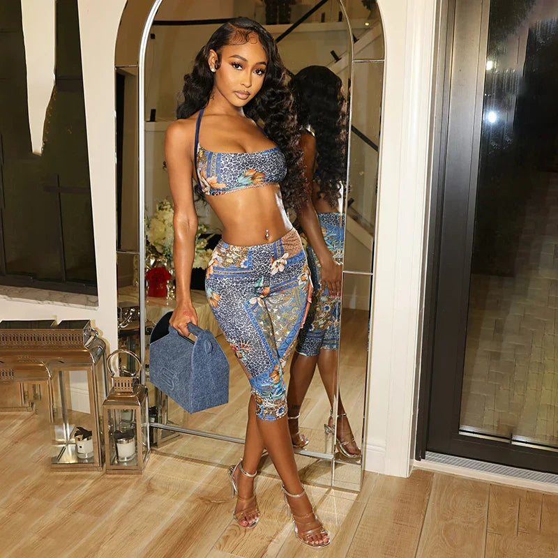 Printed Floral Capri Set