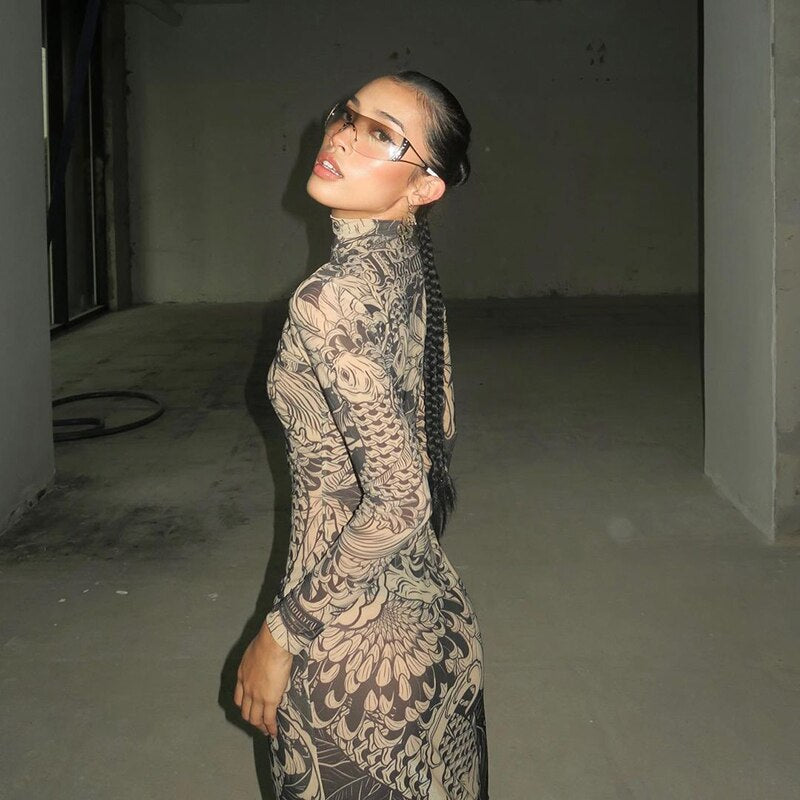 Aesthetic Mesh Autumn Dress