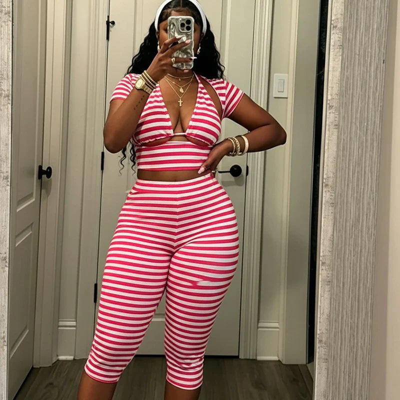 Striped 3 Piece Capri Set