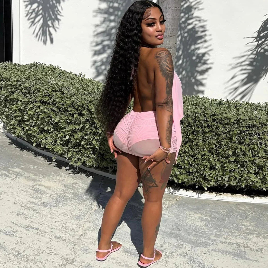 Halter Plunge Drape Mini Dress