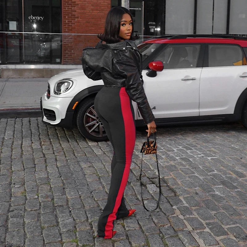 High Waist Stripe Split Pants