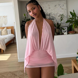 Halter Plunge Drape Mini Dress